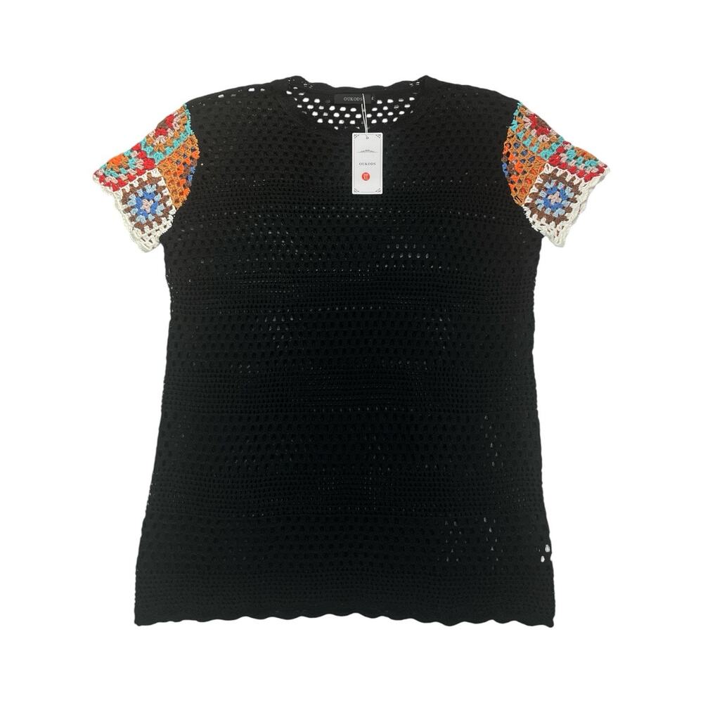 OUKODS Crochet Swim Cover Up Black Open Knit Size XL NWT
